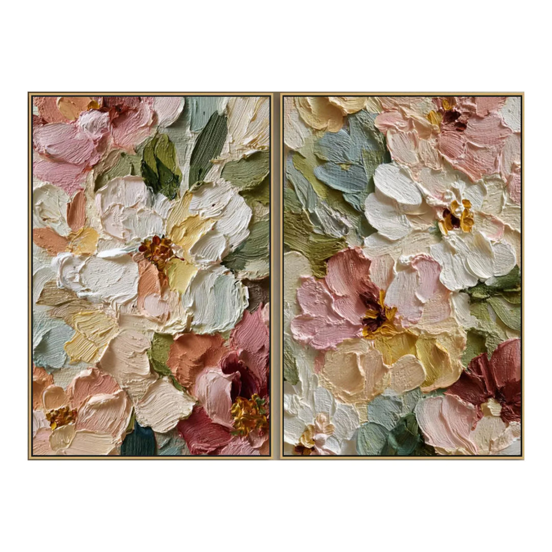 Textured Floral Diptych Canvas Print with Garden Blooms TA