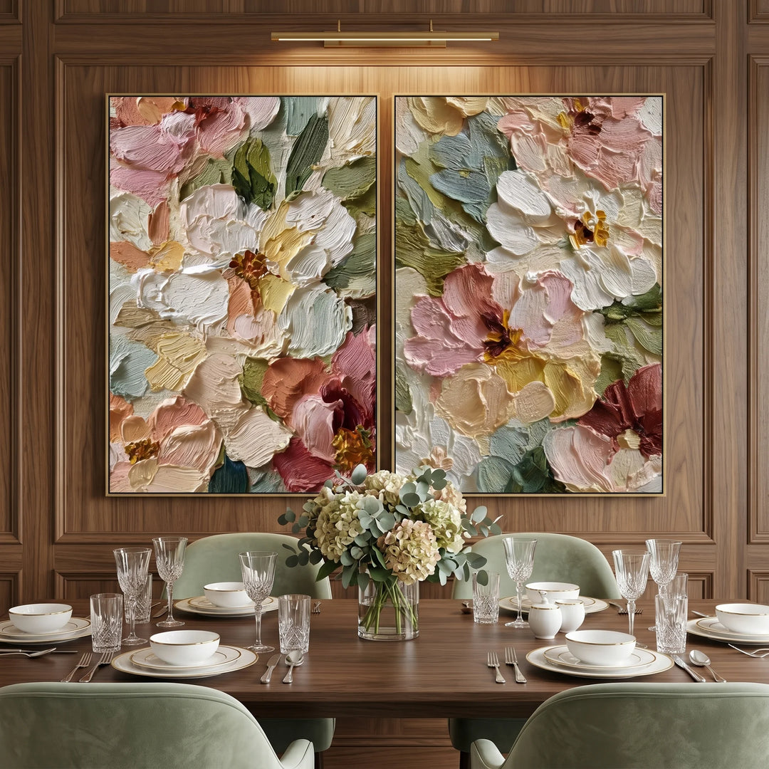 Textured Floral Diptych Canvas Print with Garden Blooms TA