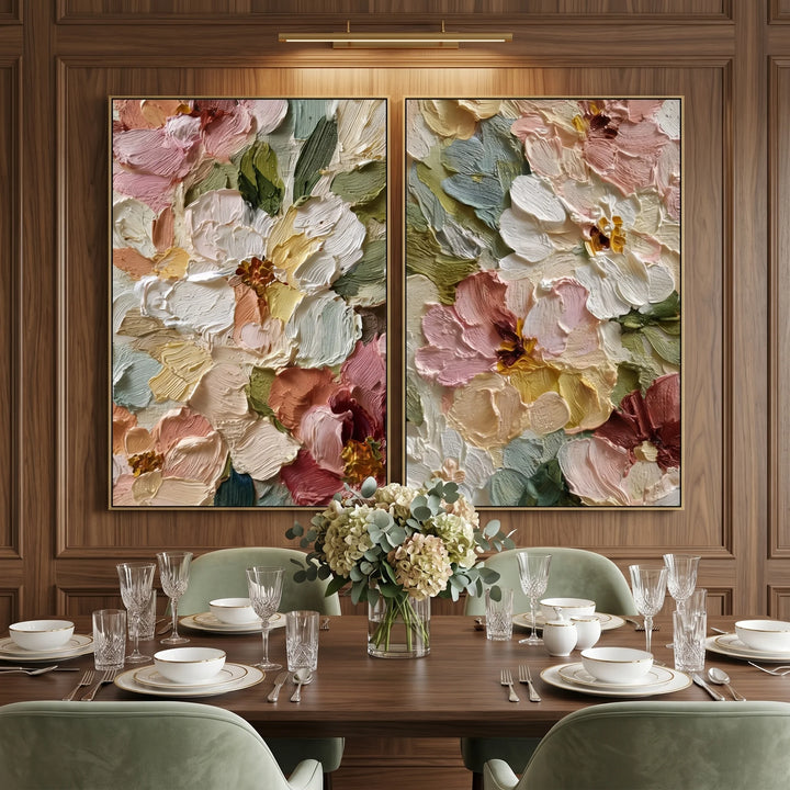 Textured Floral Diptych Canvas Print with Garden Blooms TA