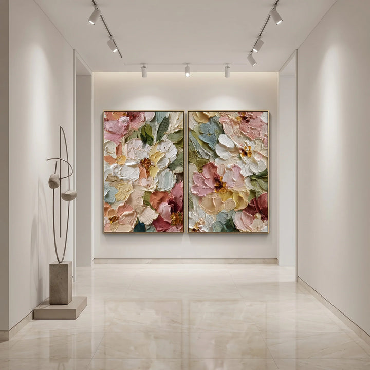 Textured Floral Diptych Canvas Print with Garden Blooms TA