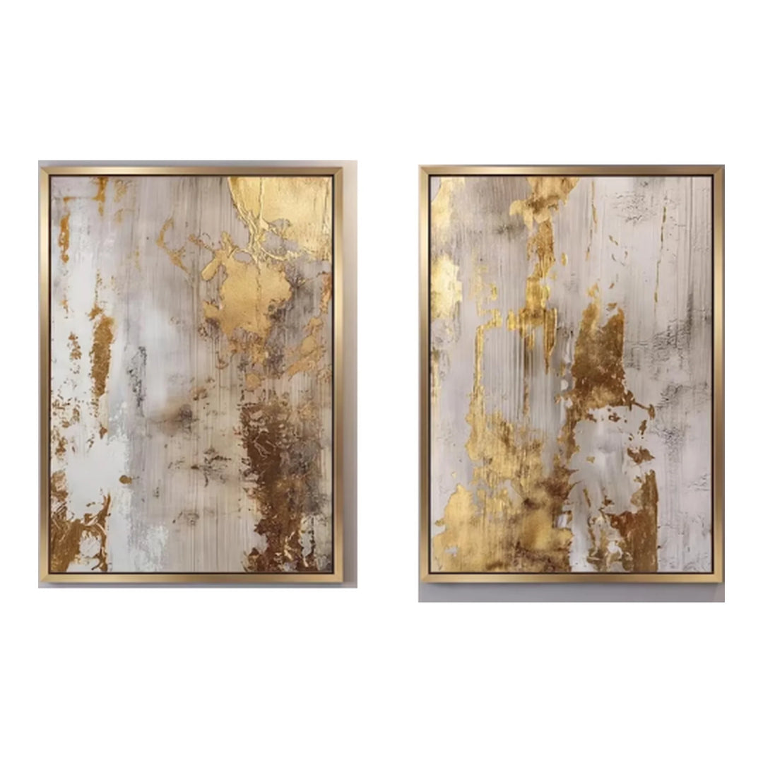 Gold Abstract Diptych Canvas Print with Metallic Detail TA