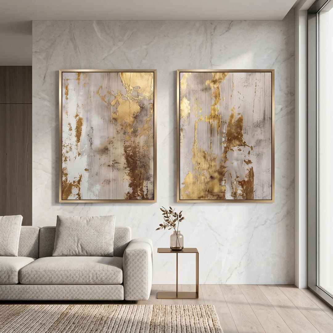 Gold Abstract Diptych Canvas Print with Metallic Detail TA