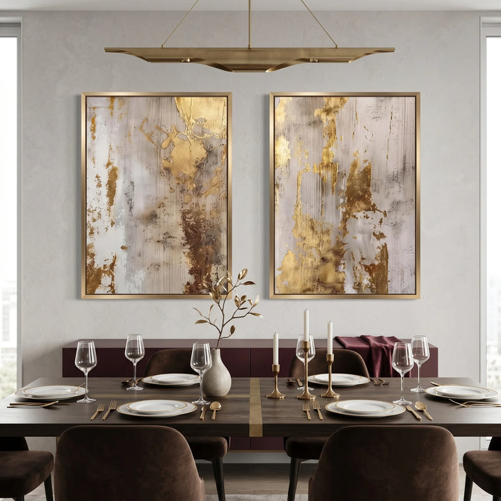 Gold Abstract Diptych Canvas Print with Metallic Detail TA