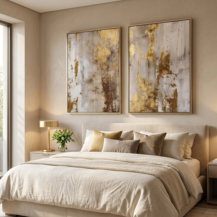 Gold Abstract Diptych Canvas Print with Metallic Detail TA