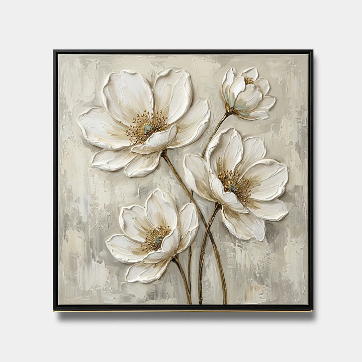 White Anemone 3D Impasto Floral Oil Painting HP