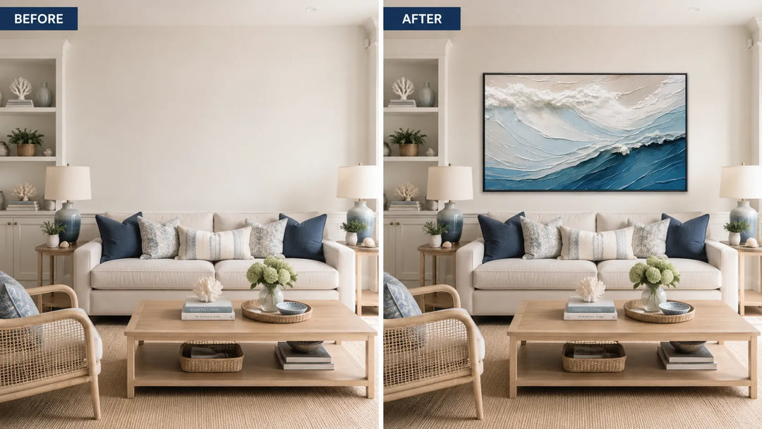 Blue and White Minimal Wave Textured Painting TA