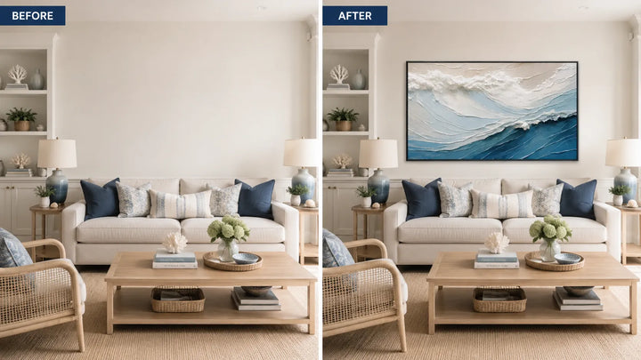 Blue and White Minimal Wave Textured Painting TA
