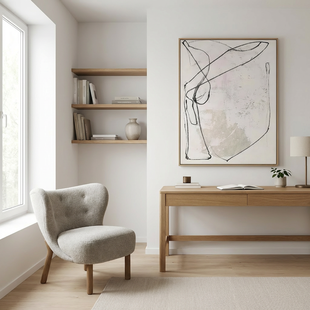 Cream Minimal Line Abstract Painting TA
