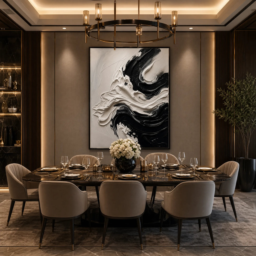 Black and White Abstract Impasto Oil Painting Vertical Wall Art HP