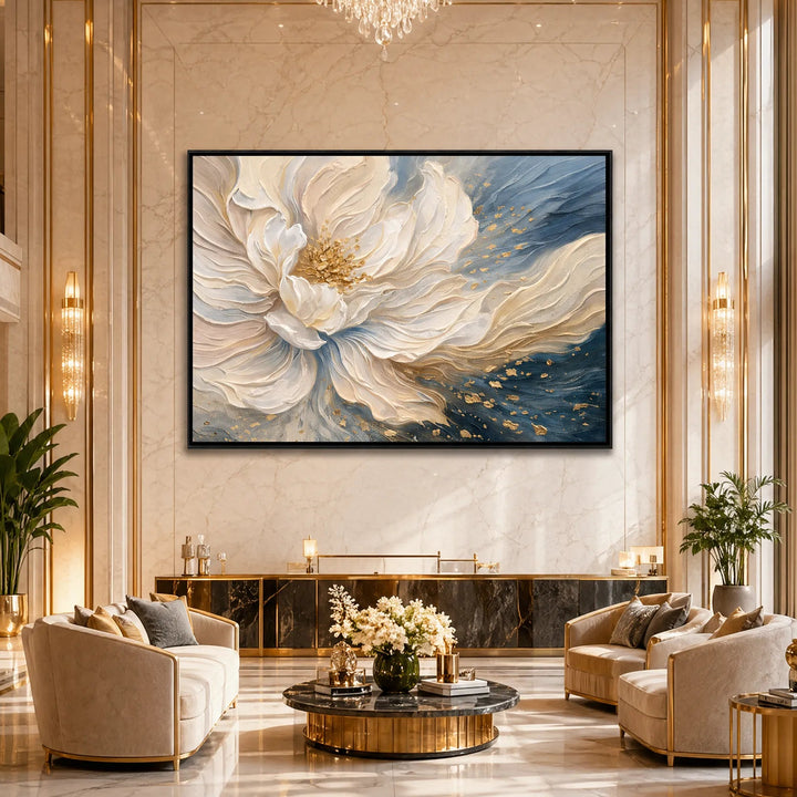 3D Petal Floral Oil Painting Navy Gold Wall Art HP