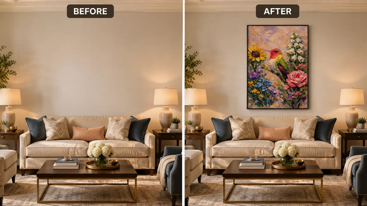 Hummingbird Floral Textured Painting  AI