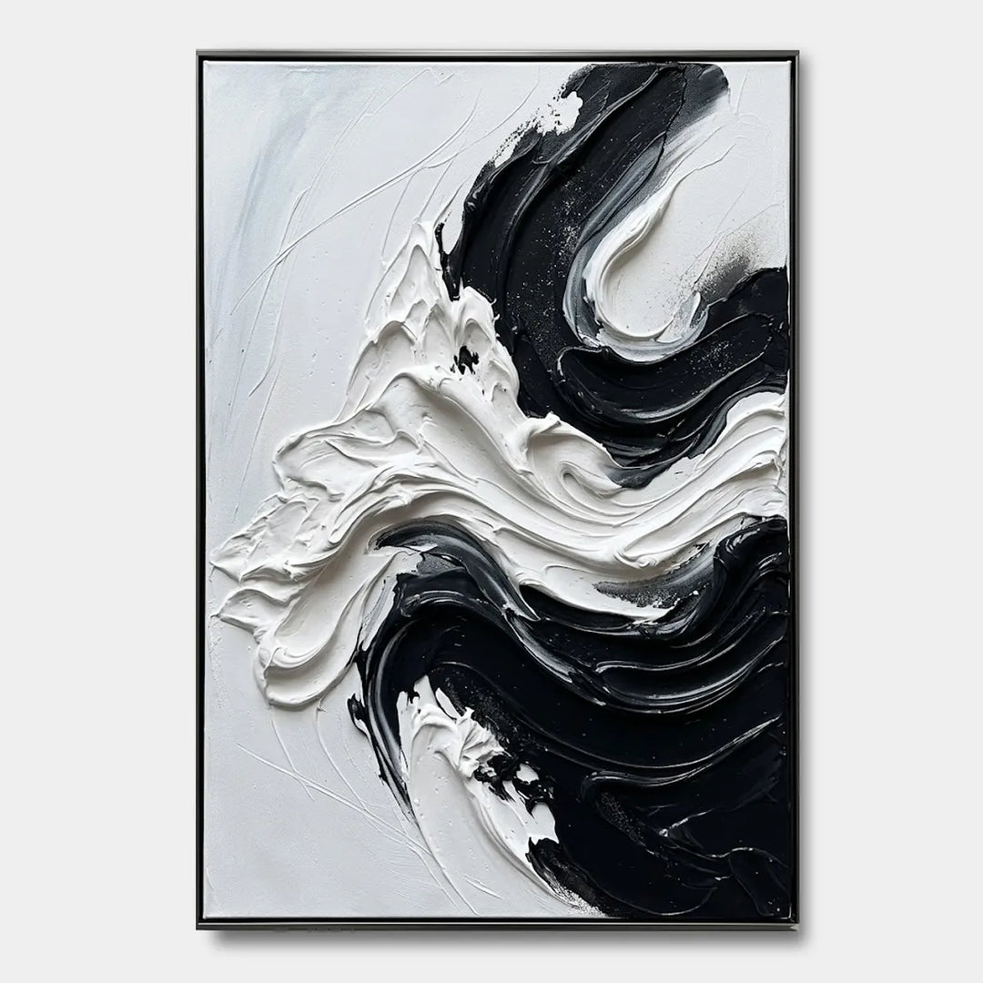 Black and White Abstract Impasto Oil Painting Vertical Wall Art HP
