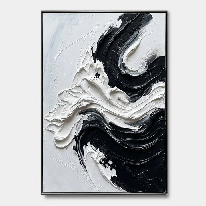 Black and White Abstract Impasto Oil Painting Vertical Wall Art HP
