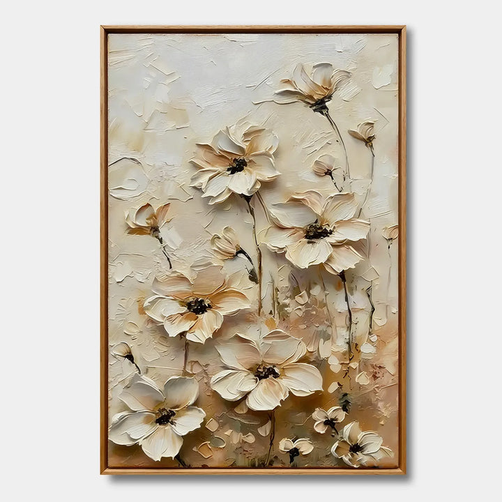Cream 3D Floral Textured Neutral Oil Painting HP