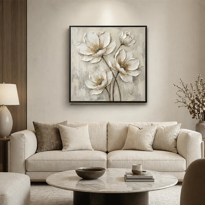 White Anemone 3D Impasto Floral Oil Painting HP