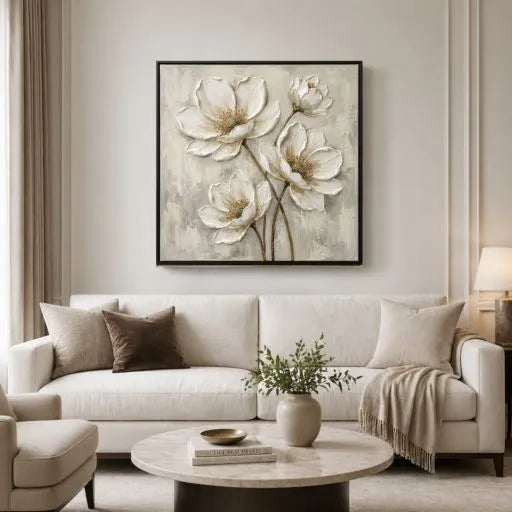 White Anemone 3D Impasto Floral Oil Painting HP