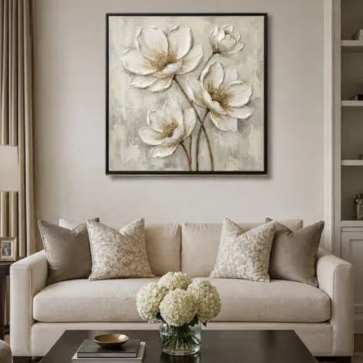 White Anemone 3D Impasto Floral Oil Painting HP