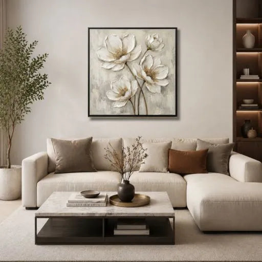 White Anemone 3D Impasto Floral Oil Painting HP