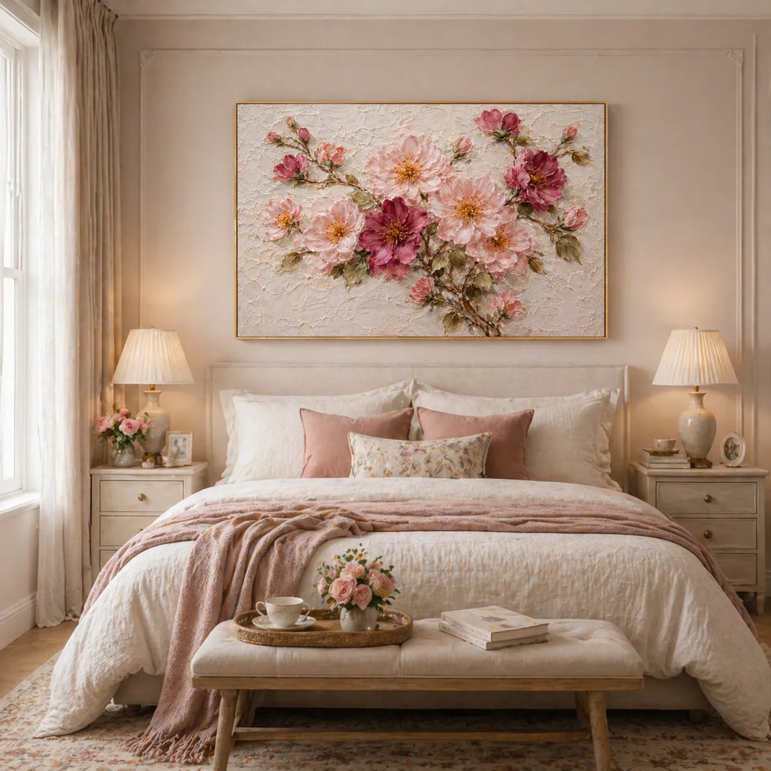 3D Cherry Blossom Shabby Chic Floral Oil Painting HP