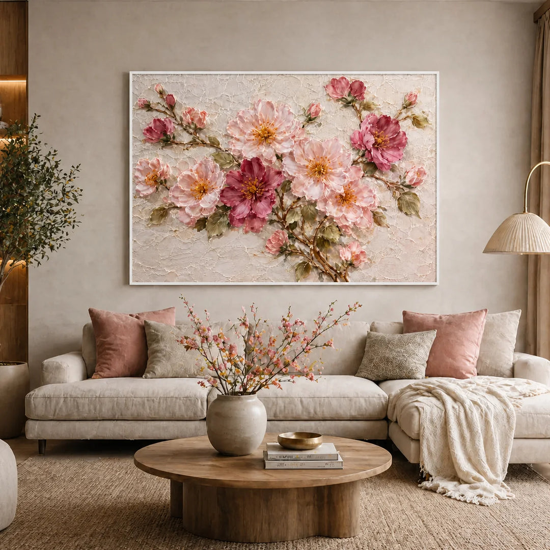 3D Cherry Blossom Shabby Chic Floral Oil Painting HP