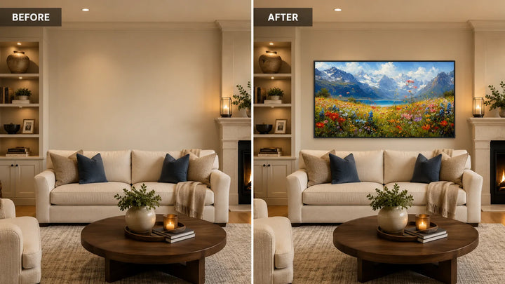 Hand Painted Alpine Meadow Oil Painting for Dining Room AA