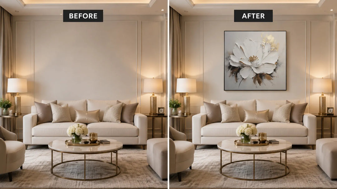 White &amp; Gold Textured Floral Painting MT