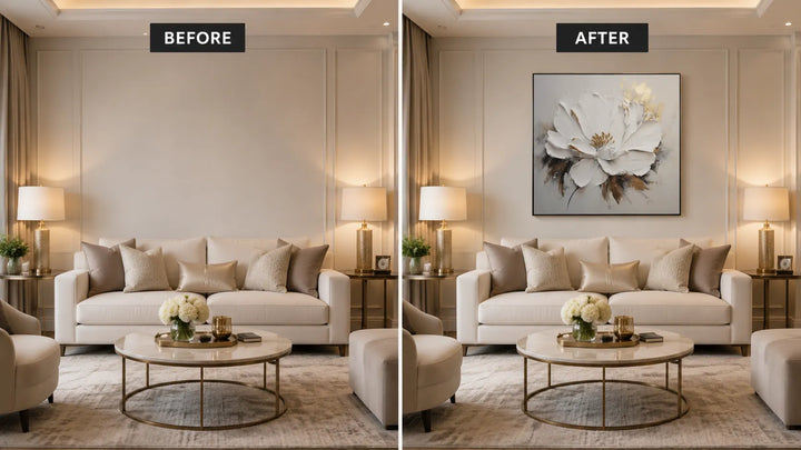 White &amp; Gold Textured Floral Painting MT
