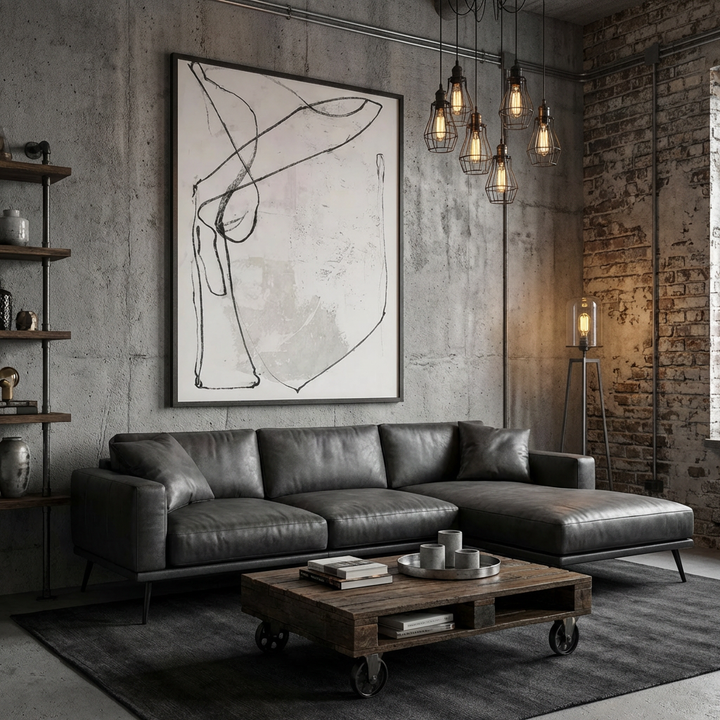 Cream Minimal Line Abstract Painting TA