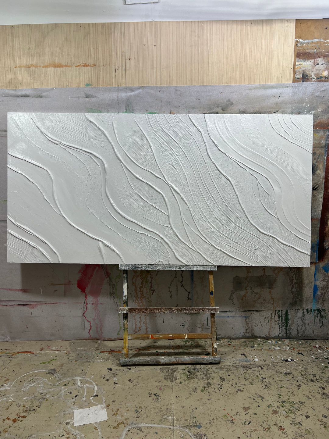 Peinture abstraite texturée à lignes minimales blanches TA