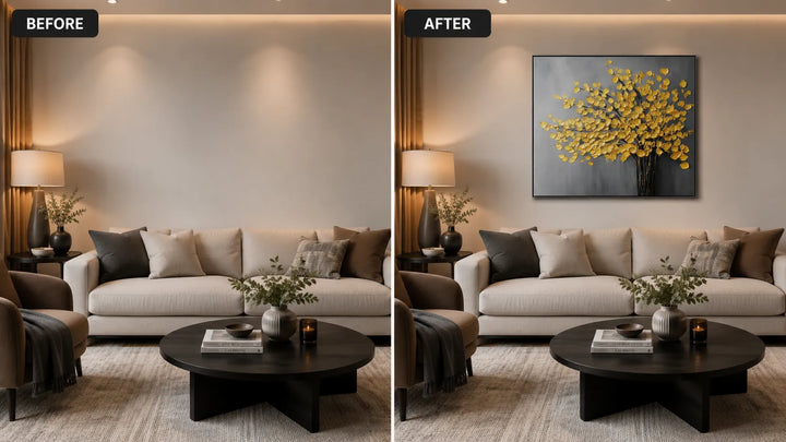 Golden Bloom Tree Textured Painting AA