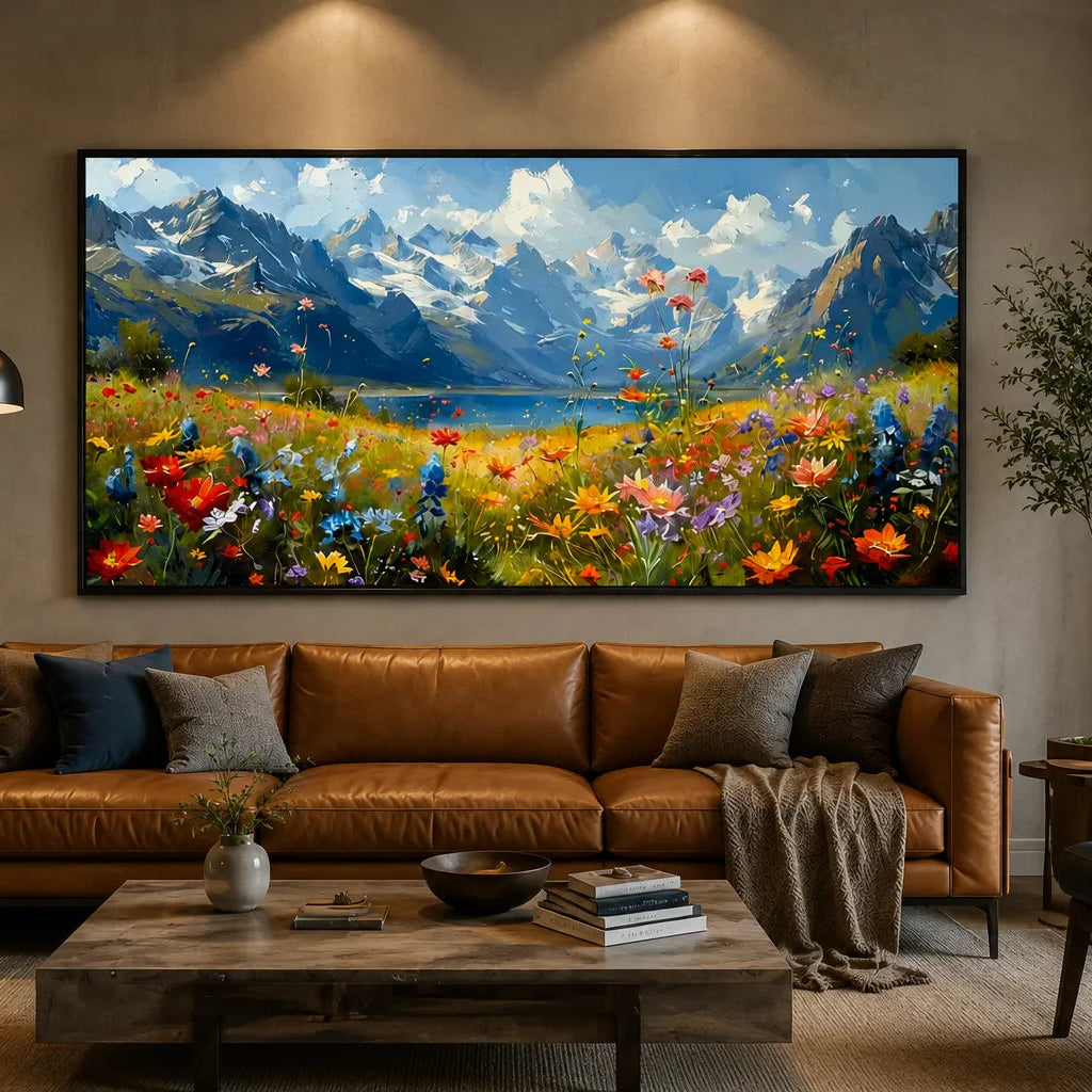 Hand Painted Alpine Meadow Oil Painting for Dining Room AA