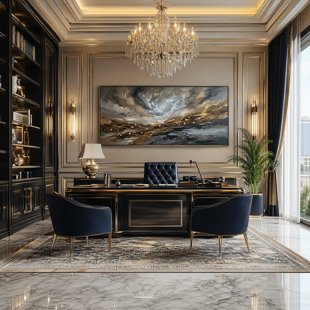 Hand-Painted Panoramic Abstract Oil Painting Gold Leaf Wall Art HP