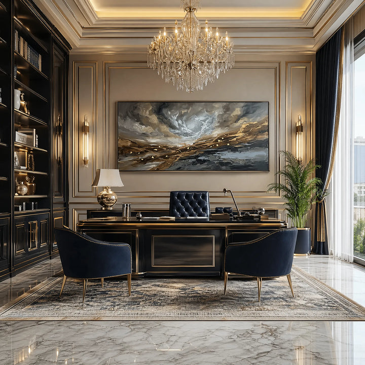Hand-Painted Panoramic Abstract Oil Painting Gold Leaf Wall Art HP