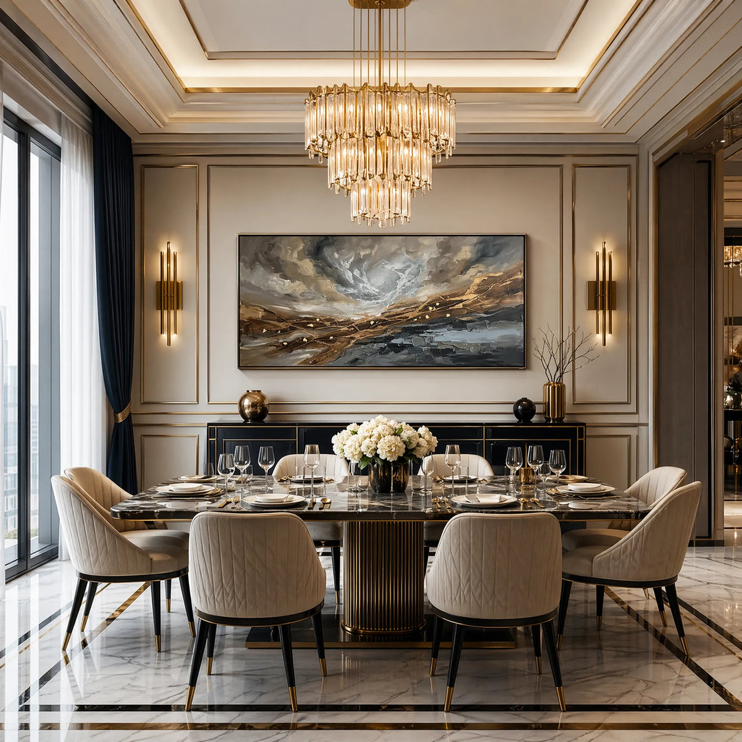 Hand-Painted Panoramic Abstract Oil Painting Gold Leaf Wall Art HP