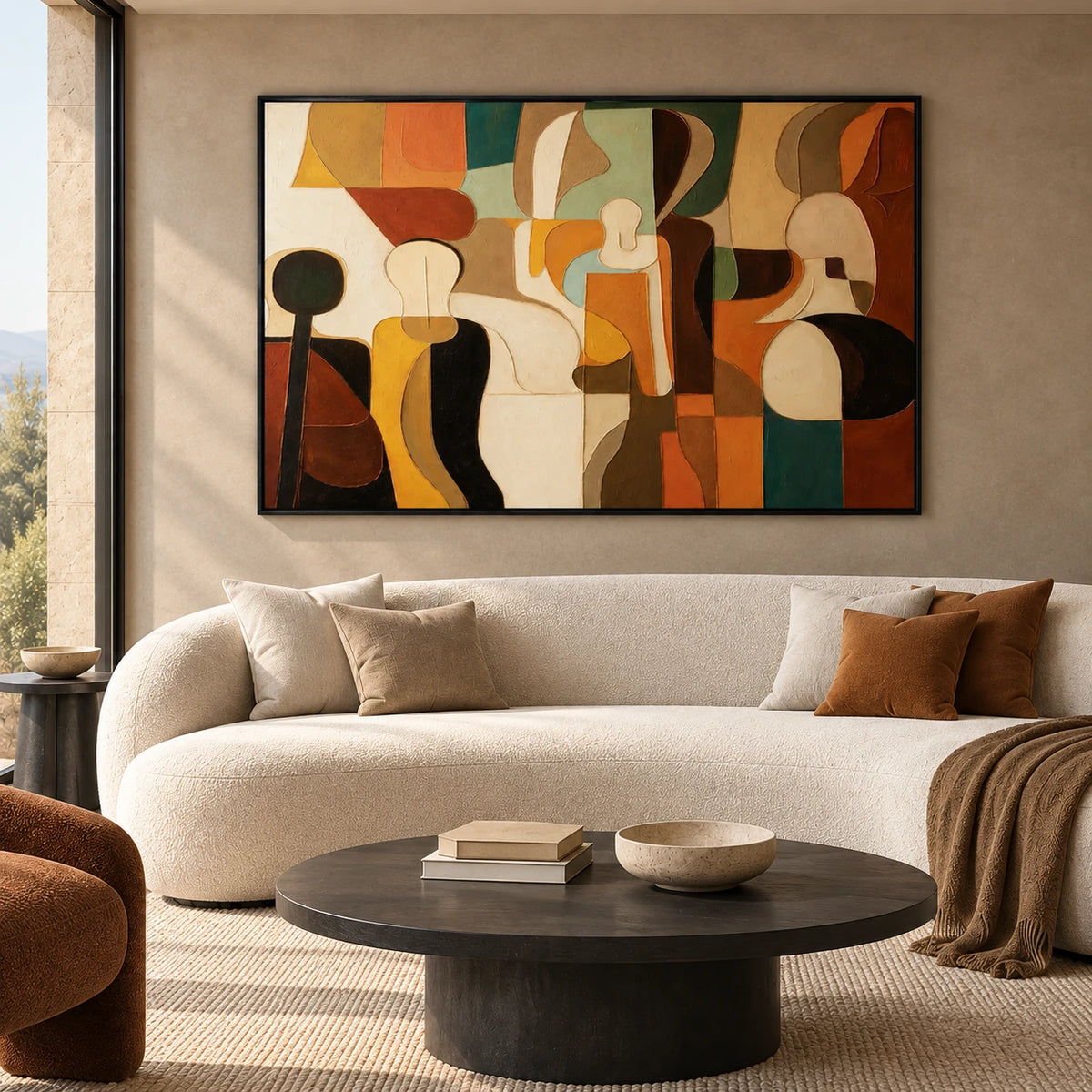 Same room with Earth Tone Figurative Abstract Original Oil Painting AA#0609 in Black Frame