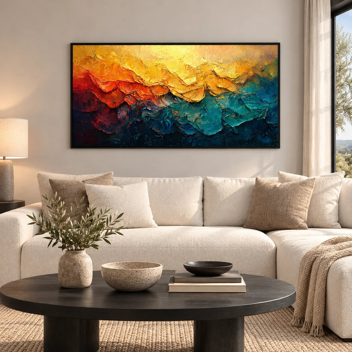 Golden Horizon Abstract Painting AA#2304 — Existing room preview room preview