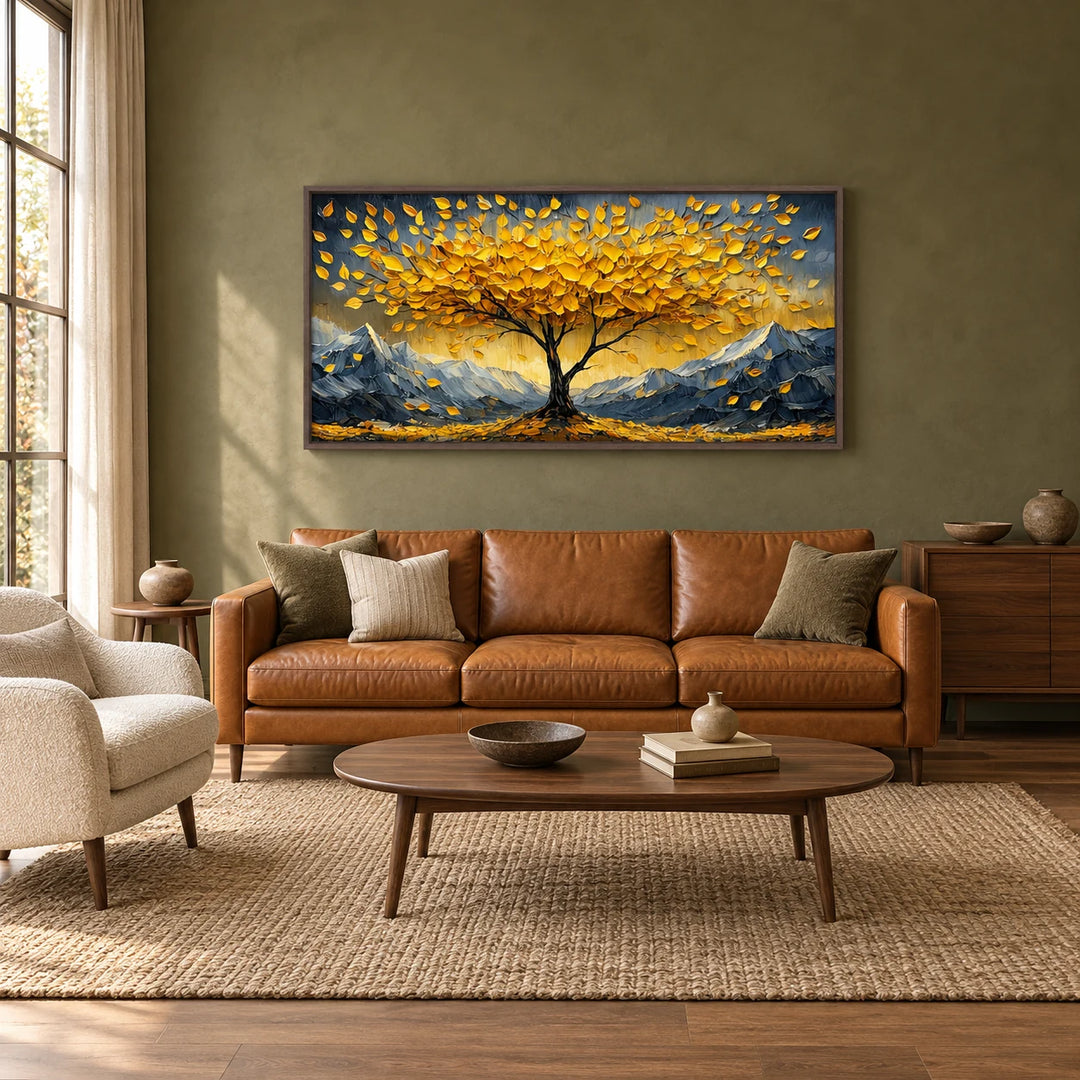 AA2305 painting in dark wood frame, full styled home interior
