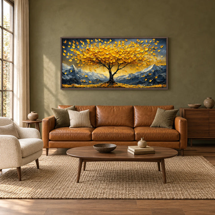 AA2305 painting in dark wood frame, full styled home interior