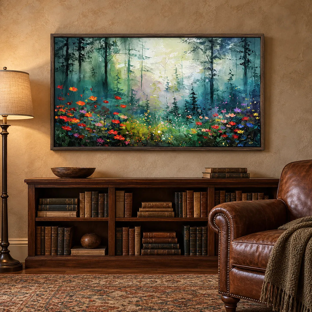 AA2313 dark wood frame in a distinct closer medium home interior
