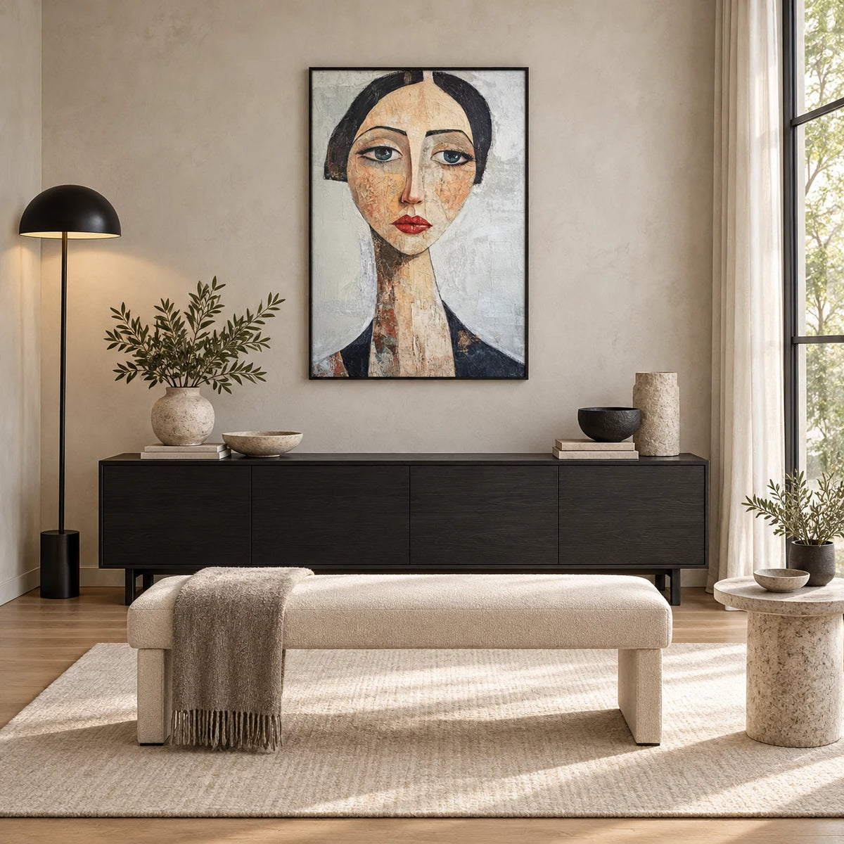 Same room with Silent Grace Portrait Painting AA#2319 in Black Frame