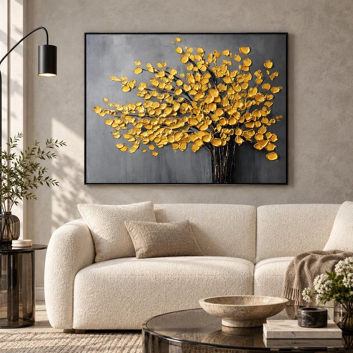 Golden Bloom Tree Textured Painting AA
