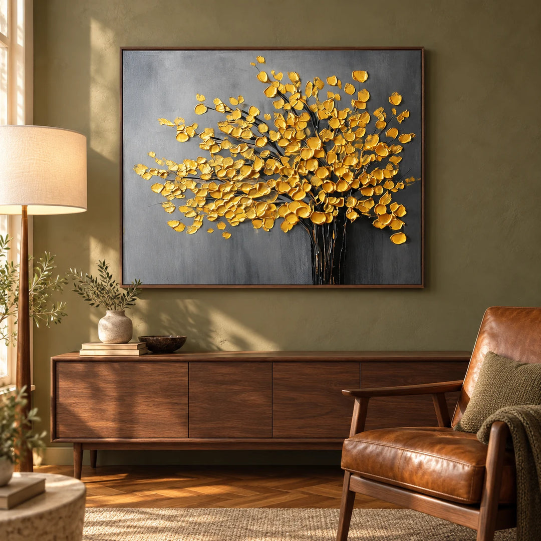Golden Bloom Tree Textured Painting AA