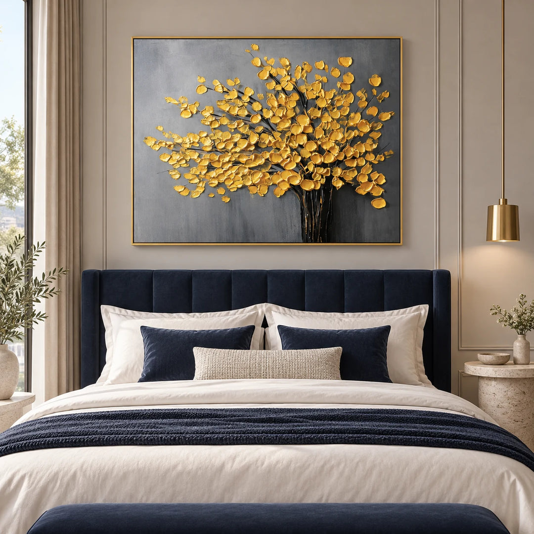 Golden Bloom Tree Textured Painting AA