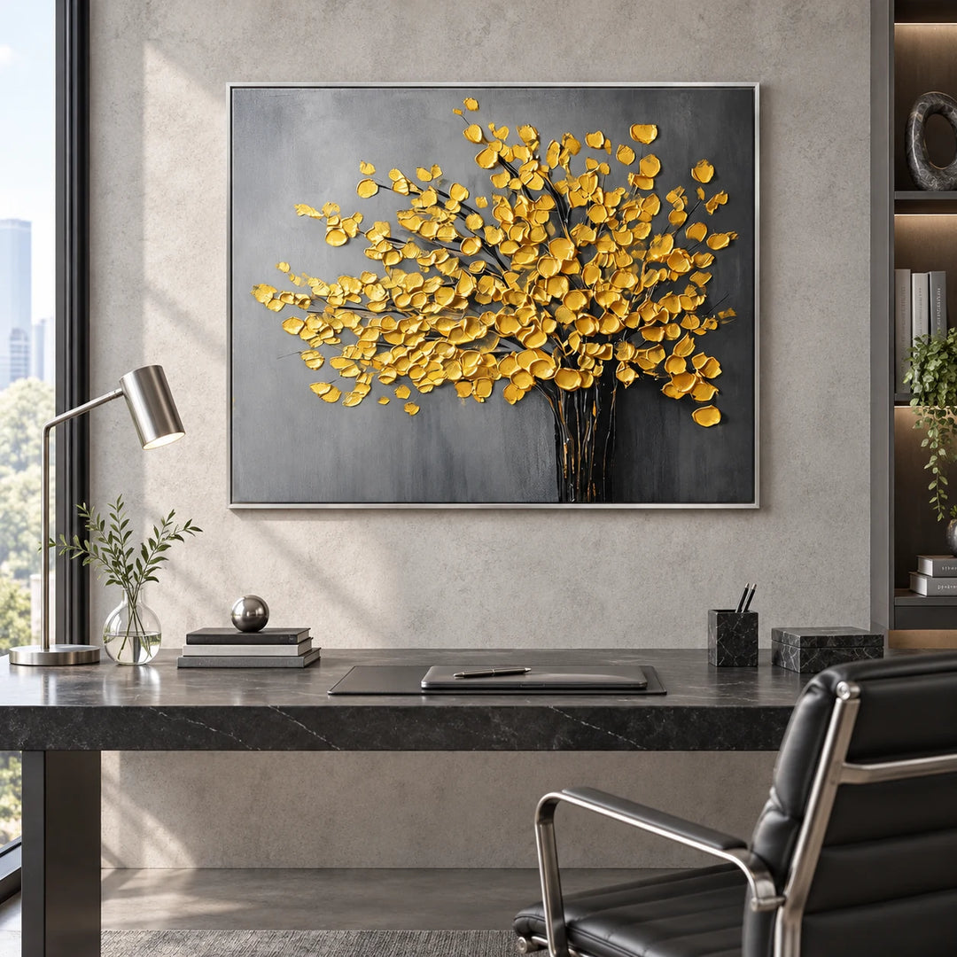 Golden Bloom Tree Textured Painting AA