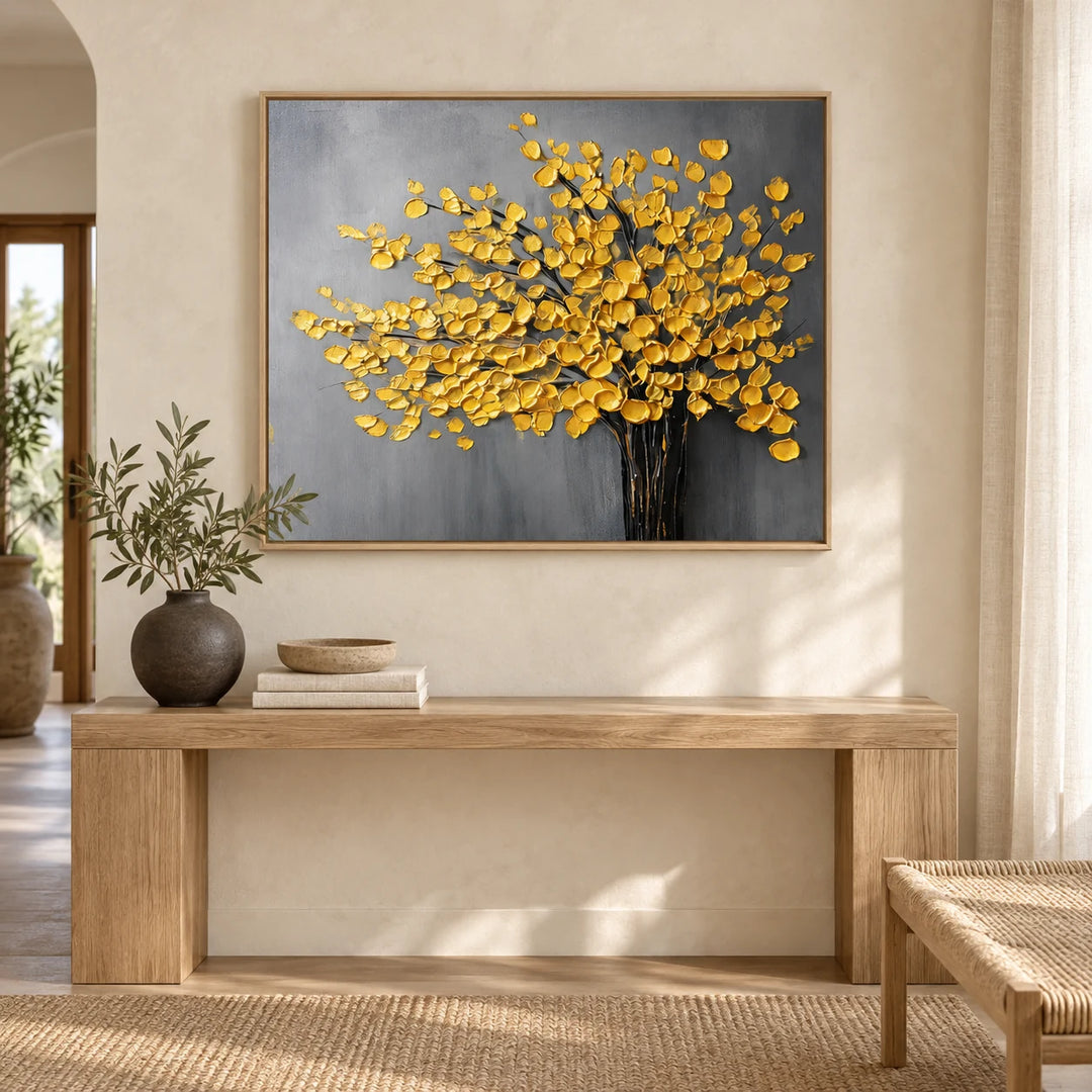 Golden Bloom Tree Textured Painting AA