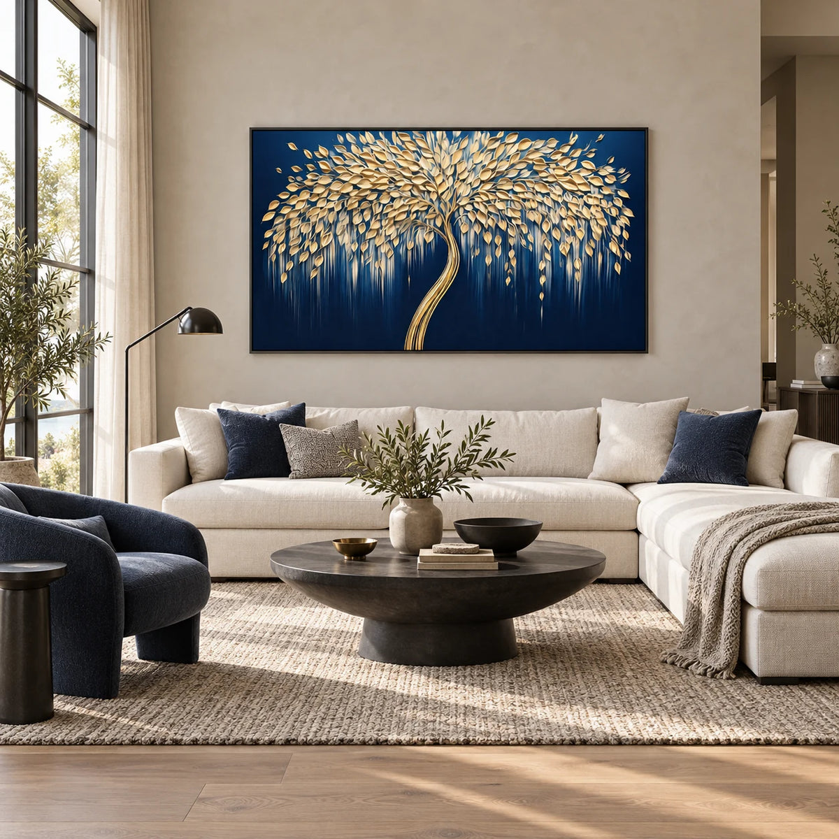 Same room with Midnight Gold Willow Tree Painting AA#2329 in Black Frame