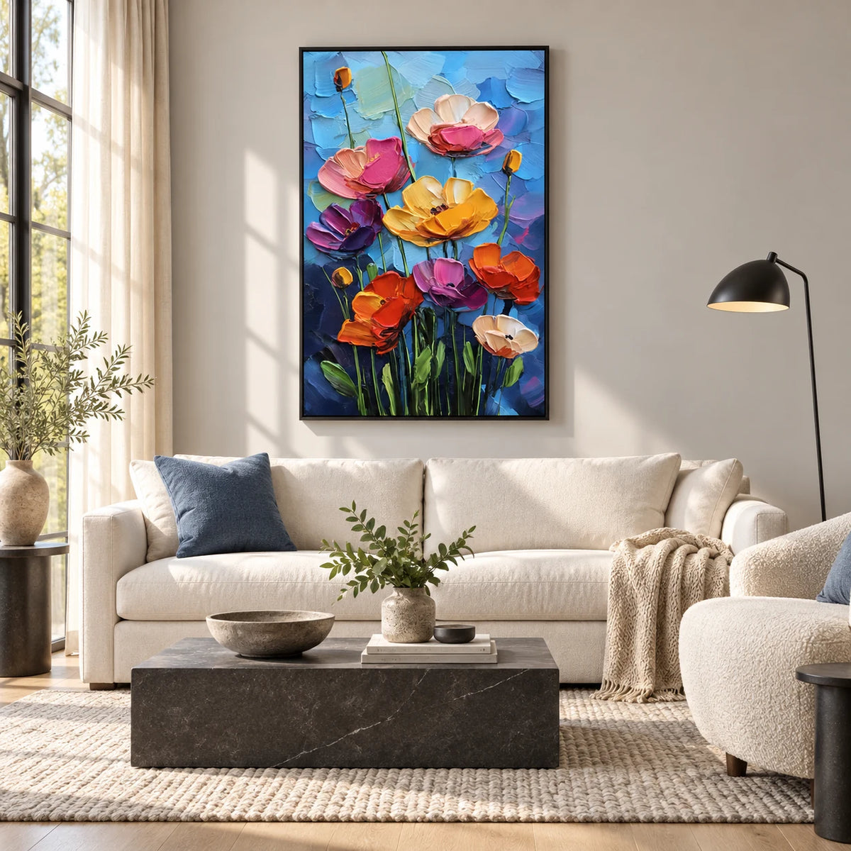 Same room with Azure Bloom Garden Painting AA#2330 in Black Frame