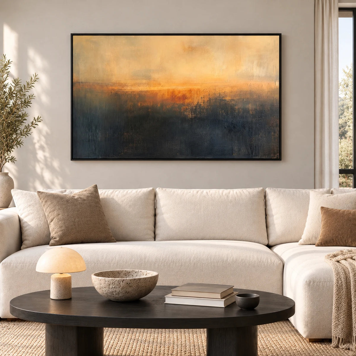 Same room with Sunset Horizon Landscape AA#3010 in Black Frame