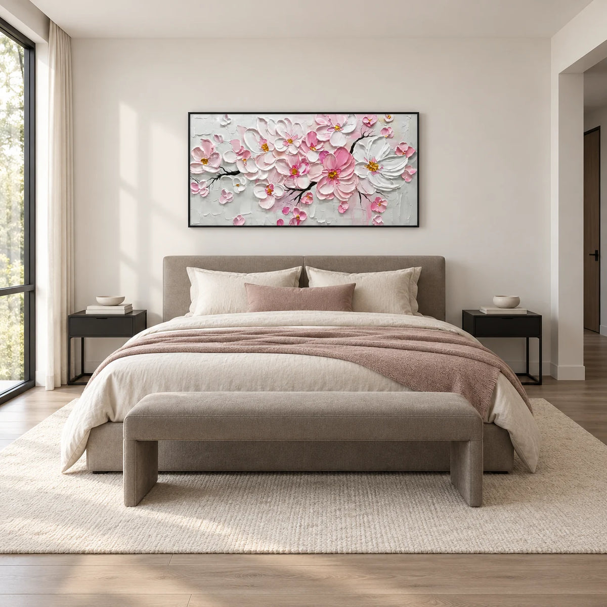 Same room with Blush Floral Canvas Art AA#3020 in Black Frame