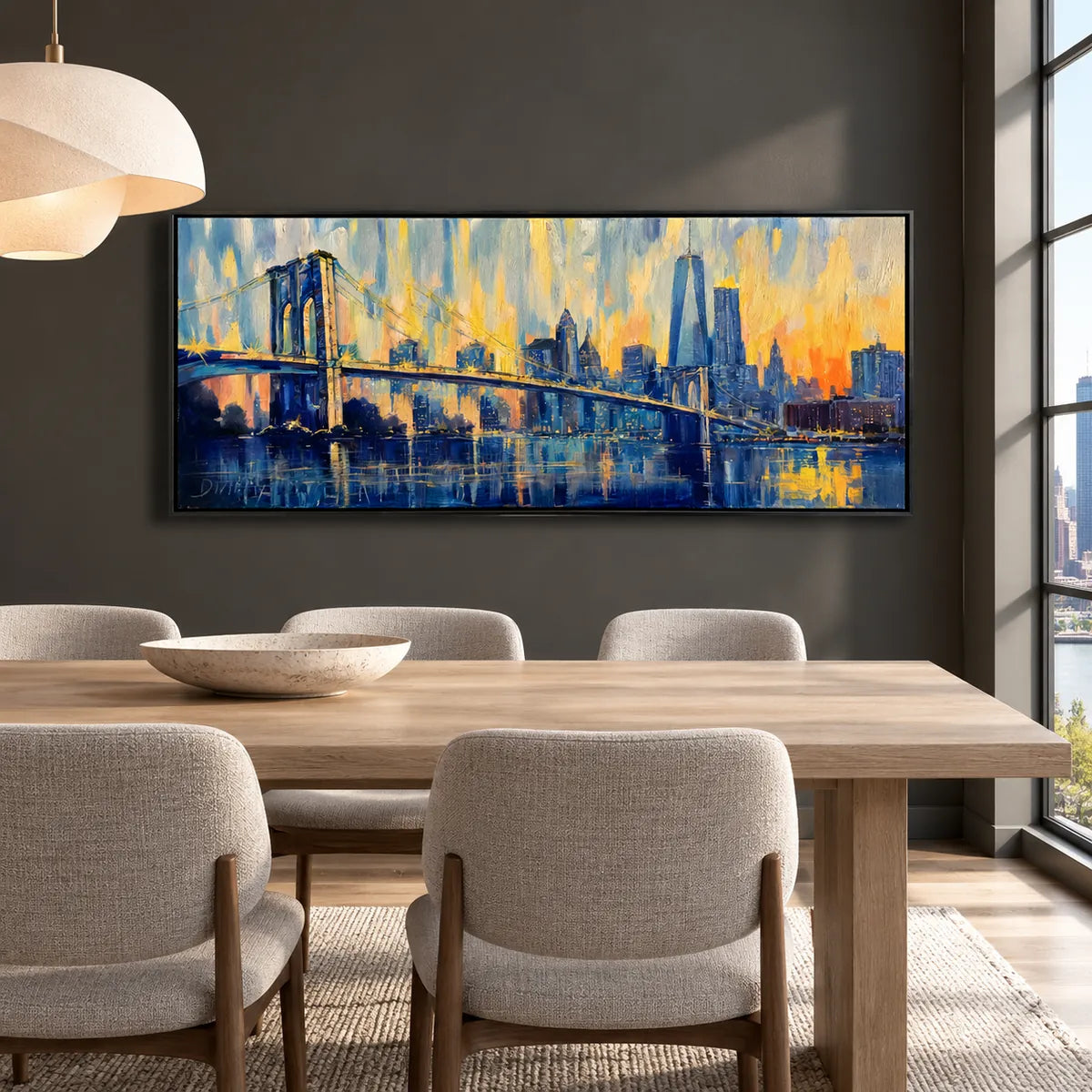 New York Brooklyn Bridge Skyline Painting AI#2332 — Existing room preview room preview
